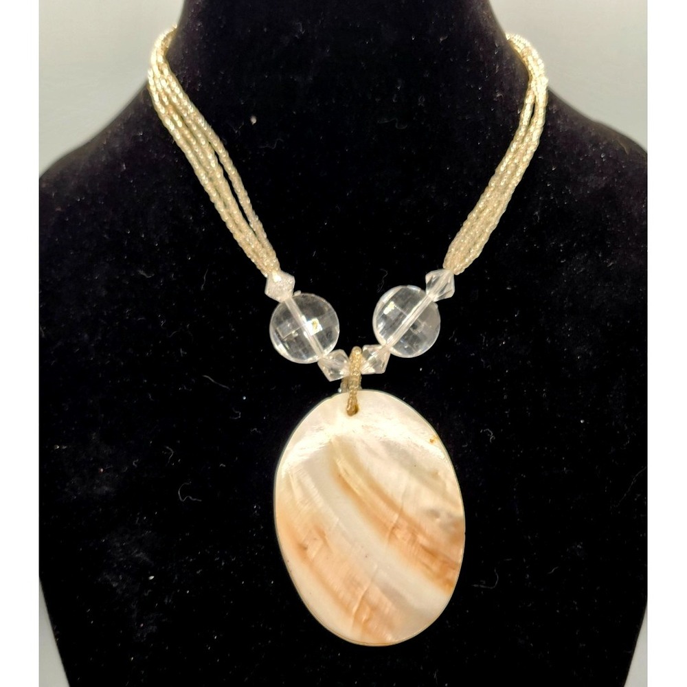 Multistrand Seed Bead Necklace‎ w/ Pearlecent Shell Pendant